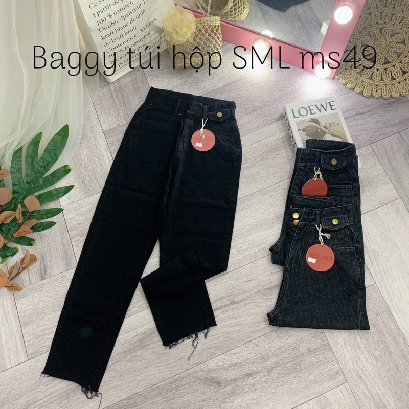 Set baggy jeans 2 nút túi nắp + áo croptop đan dây bụng