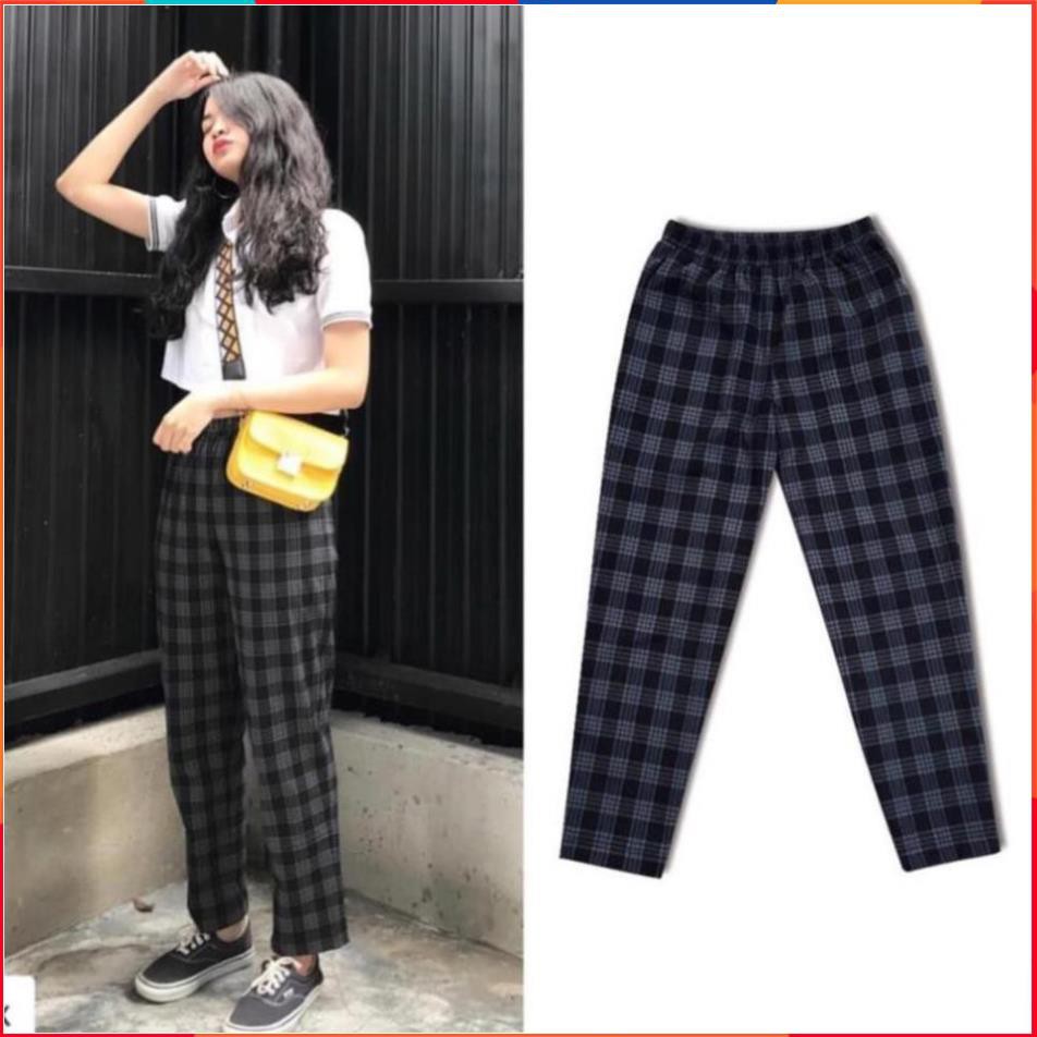 1hitshop QUẦN SỌC CARÔ XANH ĐEN - PLAID PANTS KAKI UNISEX