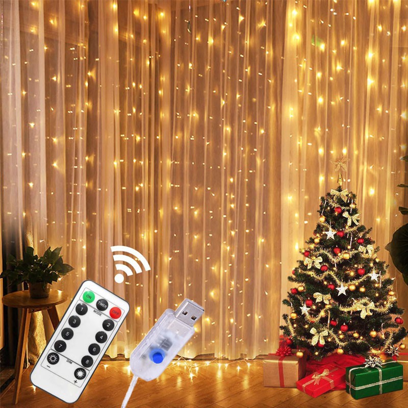 Đèn rèm LED dây kèm điều kiển từ xa 8 chế độ 3M