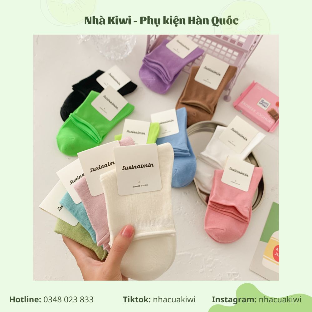 Tất vớ trơn cổ cao màu basic