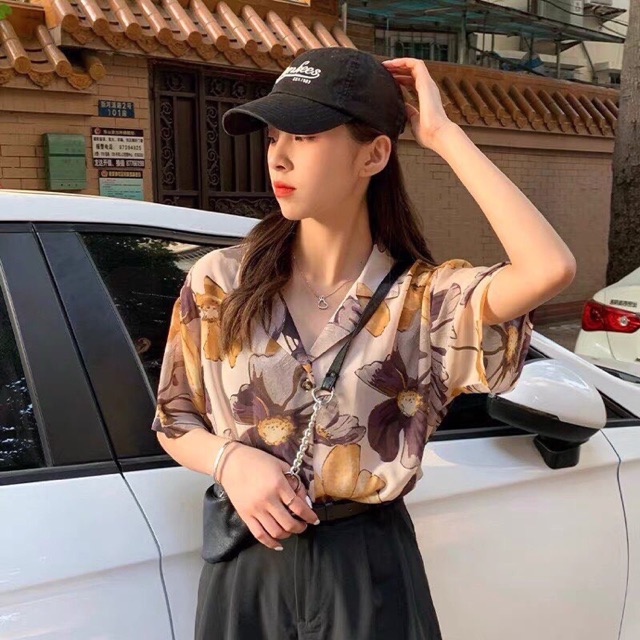 Áo sơ mi voan lụa họa tiết 3D
