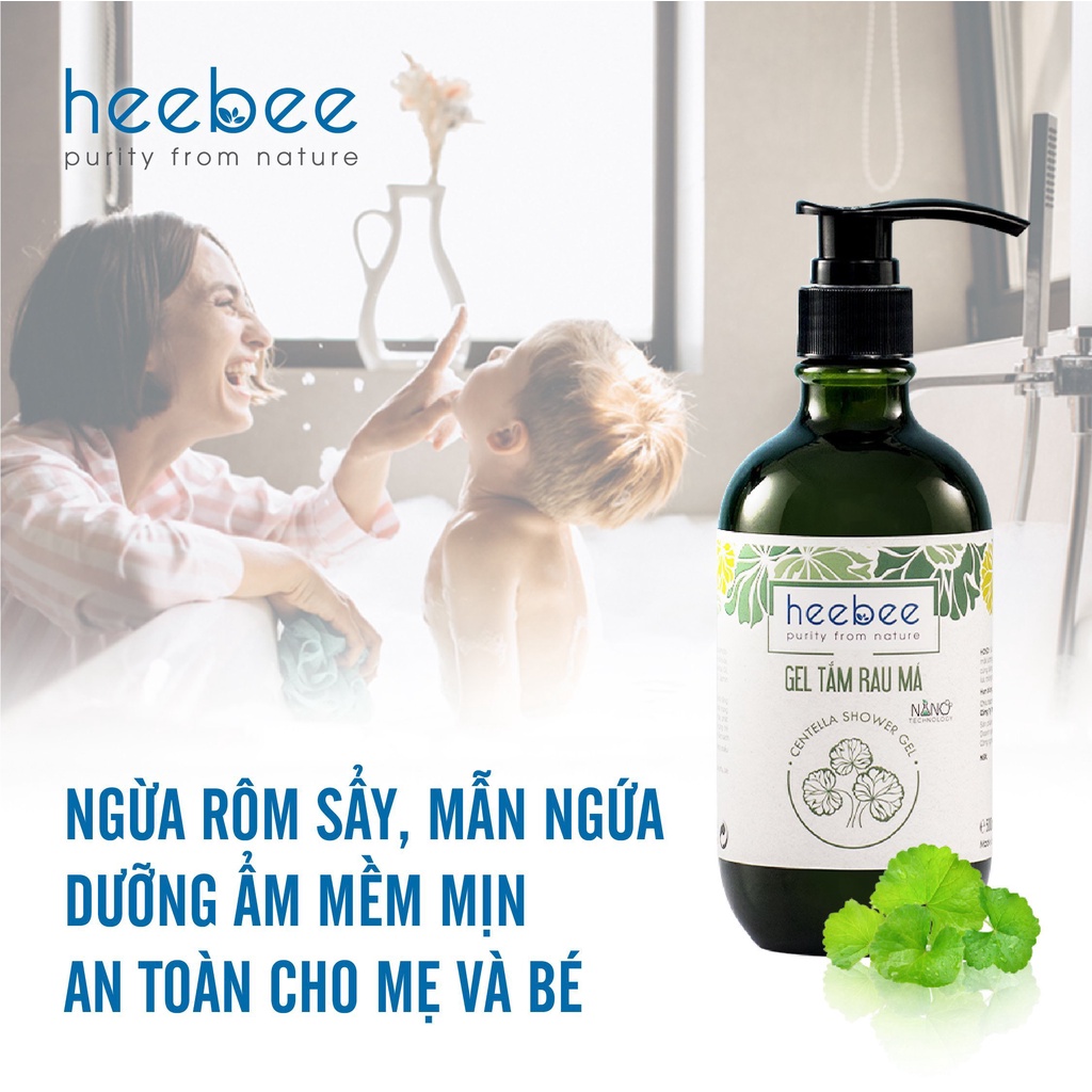 Gel tắm Rau má Heebee dưỡng ẩm mềm mịn cho mẹ và bé, ngừa rôm sẩy, mẫn ngứa 300ml-500ml