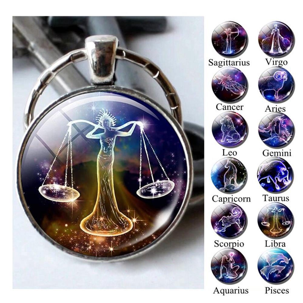 LILY🌿 Double Face Zodiac Pendant Best Birthday Gift Leo Libra Scorpio Sagittarius Constellation Keychain New Friendship Gift Fashion Celestial Keyring Horoscope Astrology