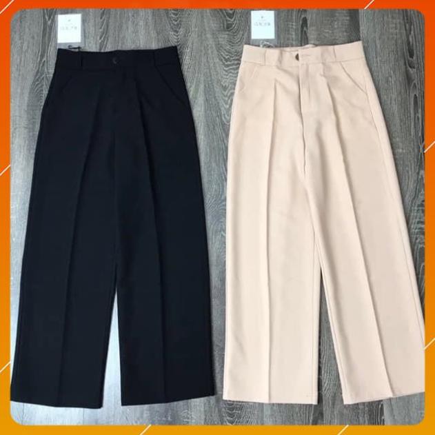 Quần Culottes ống suông khoá trước - Quần Culottes ống sớ cạp cao cực đẹp