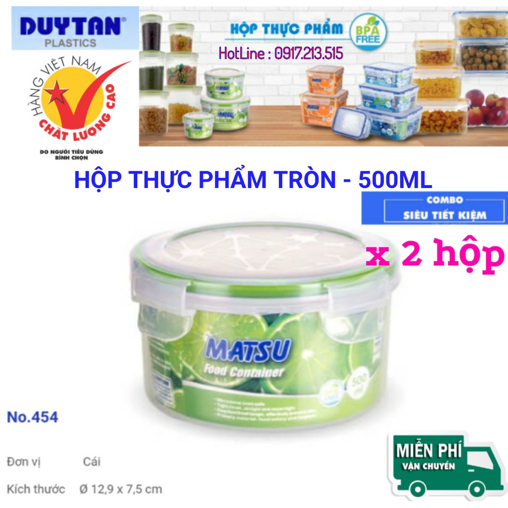 2 Hộp nhựa tròn đựng thực phẩm 500ML DUY TÂN CAO CẤP