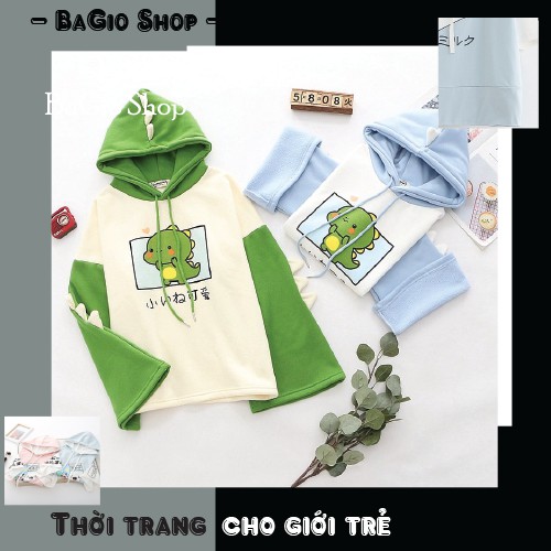 Áo hoodie khủng long nam nữ cute tay lỡ cực xinh 2 size cho người từ 30 - 65kg