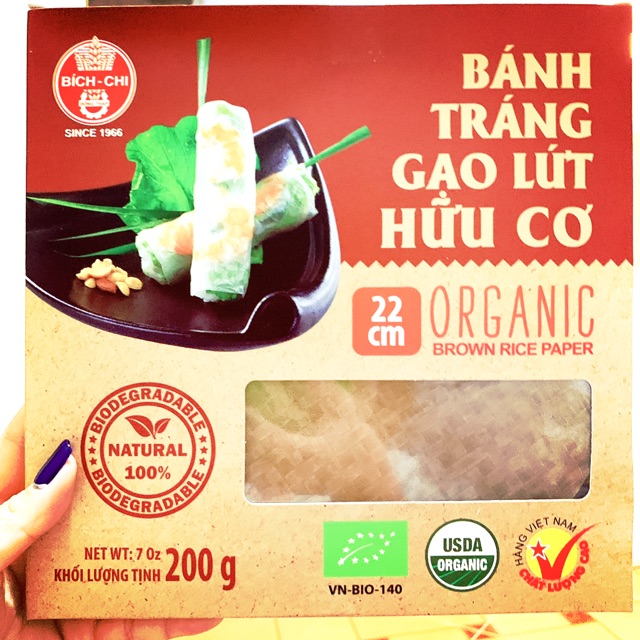 Bánh tráng Gạo Lứt Hữu Cơ eat clean Bích Chi hộp 200gr