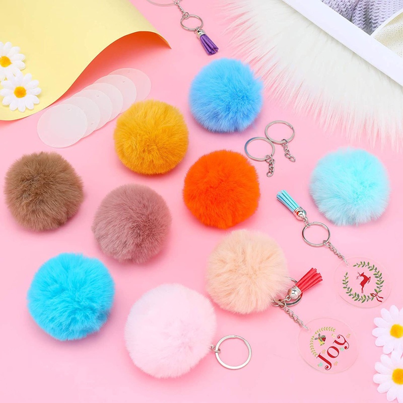 Set 50 Móc Khóa Lông Xù Nhiều Màu Mềm Mại Dành Cho Nữ