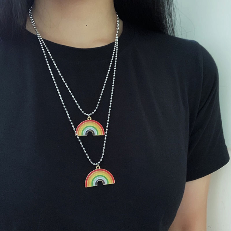 Dây Chuyền Titan Mặt Tròn Màu Cầu Vồng Phong Cách Retro