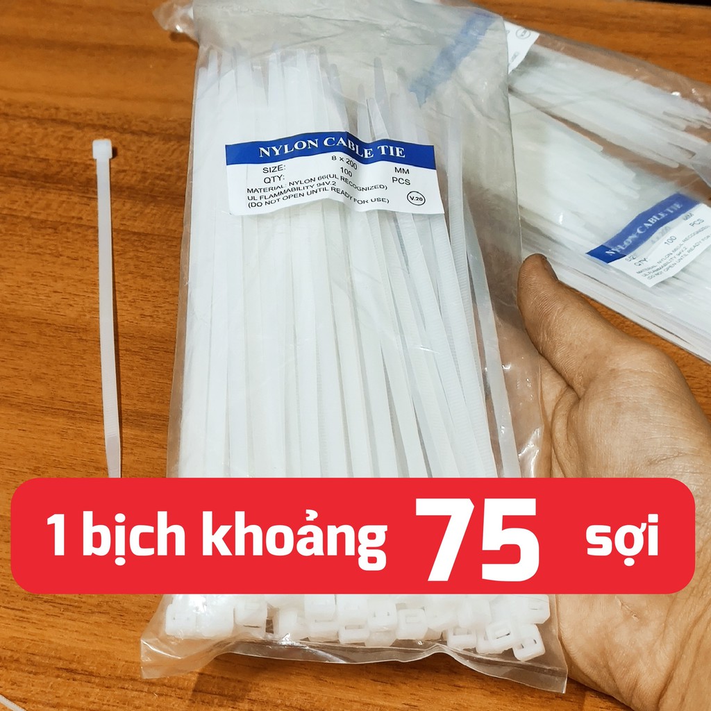 Bịch dây rút mập sợi lớn 8 x 200 (mm) màu trắng