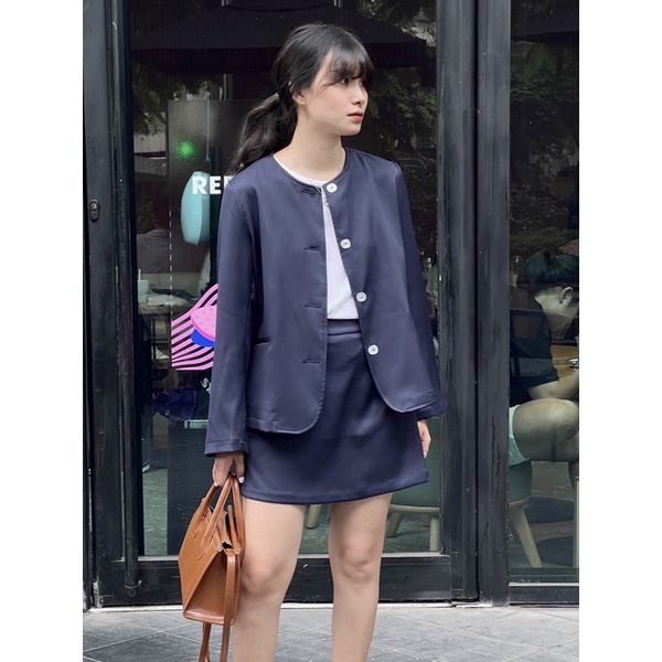 Nimi - Áo khoác cổ tròn dáng ngắn Grace sand jacket
