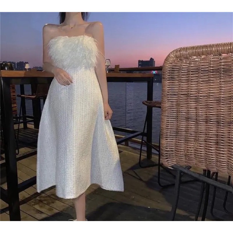 Đầm tiểu thư 2 dây ngọc kiêu sa phối lông Ulzzang 🌸 | BigBuy360 - bigbuy360.vn