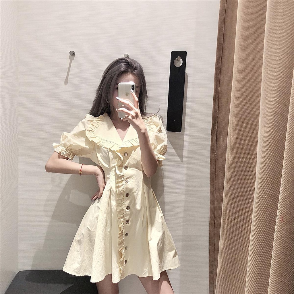 Đầm Sơ Mi Tay Phồng Phối Ren Thời Trang Mùa Hè Pháp Mới