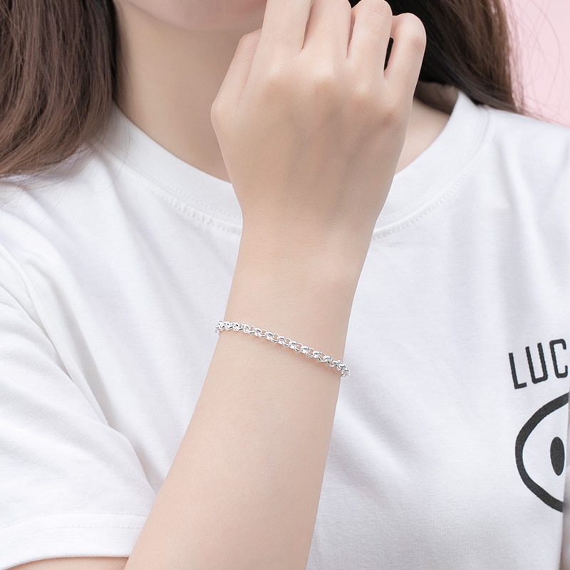 Chuỗi đeo tay 【Còn hàng】 100% Thật 925 Sterling Silver 3.0-4.0mm Vòng đeo tay Vòng đeo chân Vòng tay hình chữ O Sinh viên đơn giản Đồ trang sức thời trang Hàn Quốc Quà tặng dị ứng Miễn phí