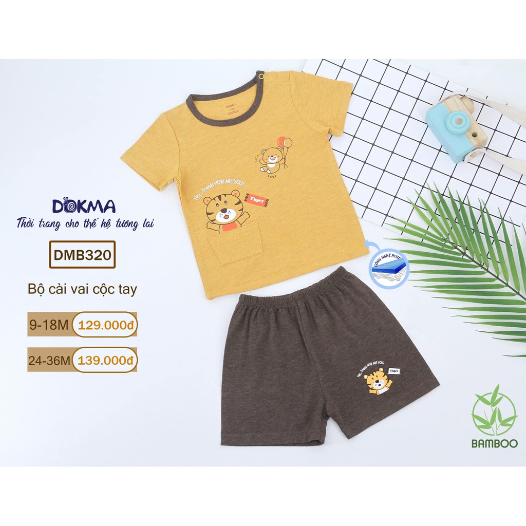 (6-&gt;18 tháng) Bộ cộc tay cài vai bé trai Dokma- chất sợi tre mềm mát, kháng khuẩn, ngăn tia UV (DMB320)