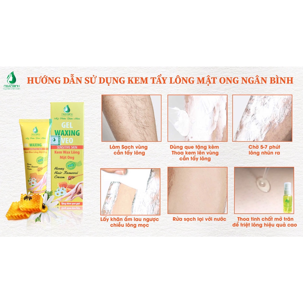 Gel Waxing Veo, Kem Wax Lông Mật Ong,Triệt /Tẩy Lông Ngân Bình Vĩnh Viễn  50gr tặng kèm que gạt