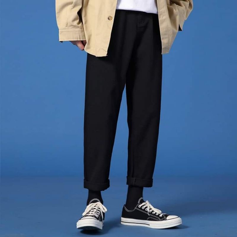 quần baggy jean nam đen trơn chất bò ống rộng dáng suông cao cấp đẹp 020 | BigBuy360 - bigbuy360.vn