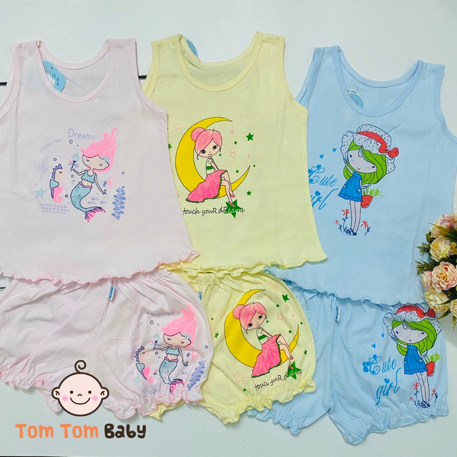 Đồ bộ bé gái cotton mùa hè - Mẫu Áo Bèo, quần nhún Màu Nhạt JOU siêu xinh cho bé gái ( Hàng Việt Nam chất lượng)