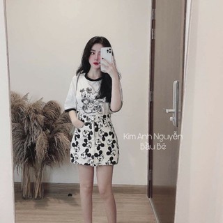 Set áo phông micky + chân váy kaki