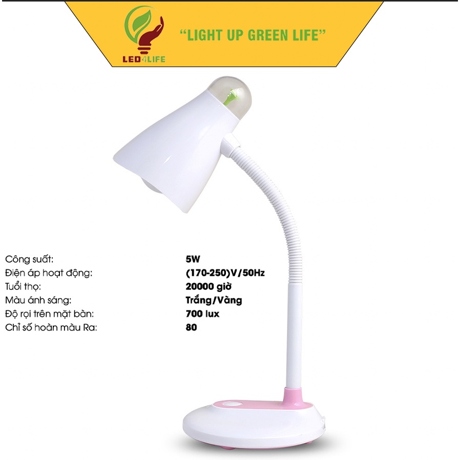 Đèn bàn bảo vệ mắt chống Cận Rạng Đông kèm bóng LED cao cấp 5W RL-32