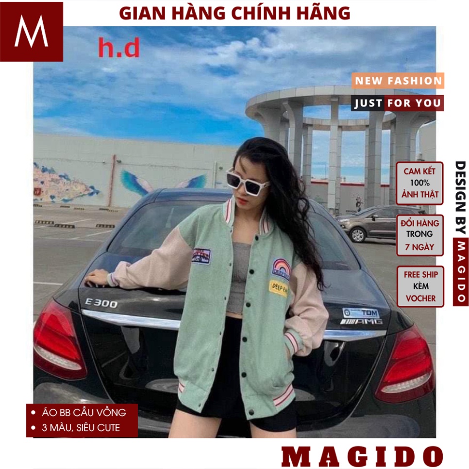 Áo khoác nhung tăm cầu vồng cúc bấm nam nữ ulzzang, Áo Bomber Deep End Unisex 3 màu chất nỉ thời trang thu đông - MAGIDO