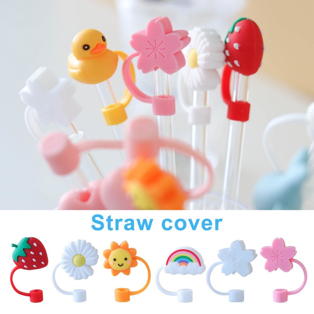 Silicone Rơm Cắm Tái Sử Dụng Kín Uống Bụi Cap Cup Phụ Kiện Phim Hoạt Hình Phích Cắm Mẹo Bìa phù Hợp Cho 6-8mm ống hút @ RUNA