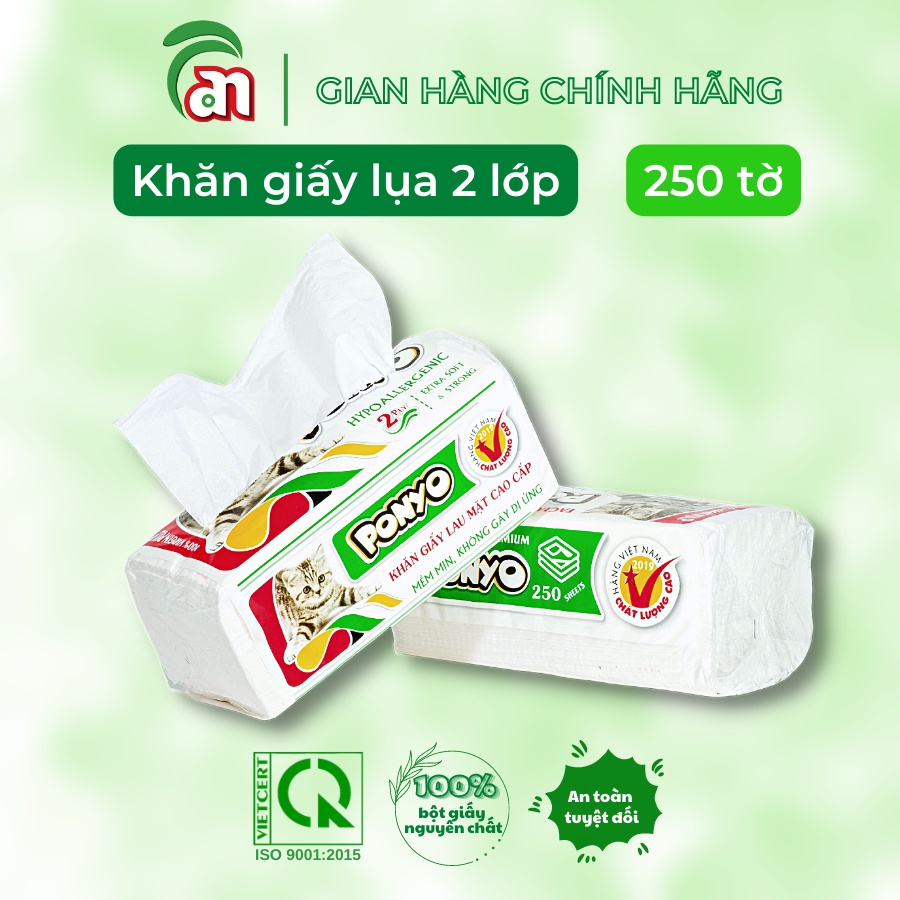 Khăn Giấy Lau Mặt Ponto 2 Lớp Gói 250 Tờ - Chăm Sóc Da Siêu Mềm Mịn