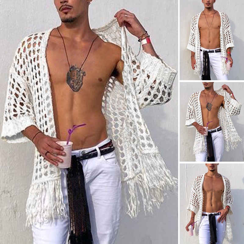Áo Khoác Kimono Tay Lỡ Phối Tua Rua Thiết Kế Độc Đáo Cho Nam