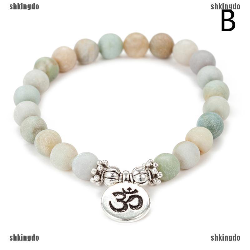 Women Men Matte Amazonite Stone Lotus Buddha Yoga Bracelets Chakra Mala Beads