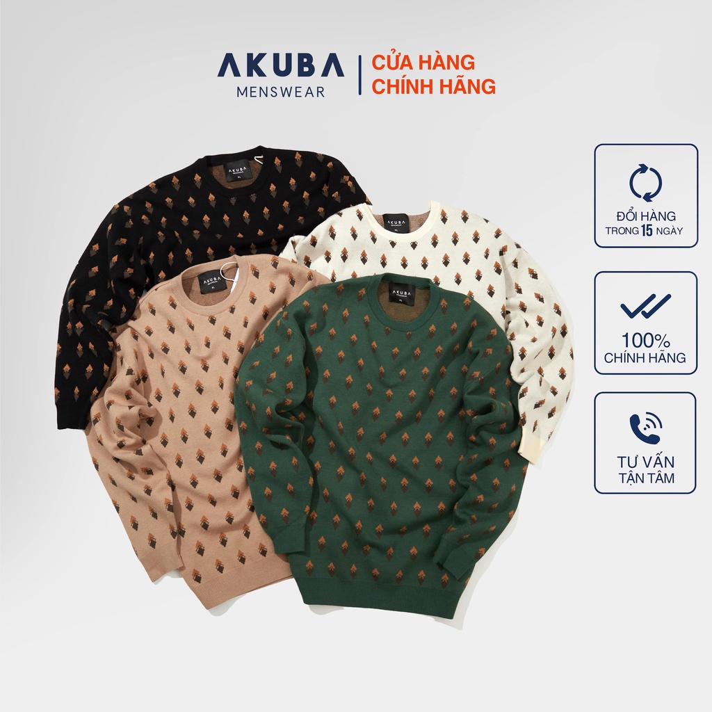 Áo len tay dài nam dệt họa tiết AKUBA form regular thoải mái, mặt áo mềm mịn, giữ ấm tốt, áo nhẹ, thoáng khí 02G0065