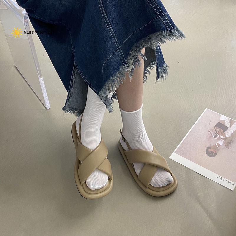 Giày Sandal Đế Bệt Dày Phong Cách Hàn Quốc Thời Trang Mùa Hè Hàng Mới 2022 Dành Cho Nữ