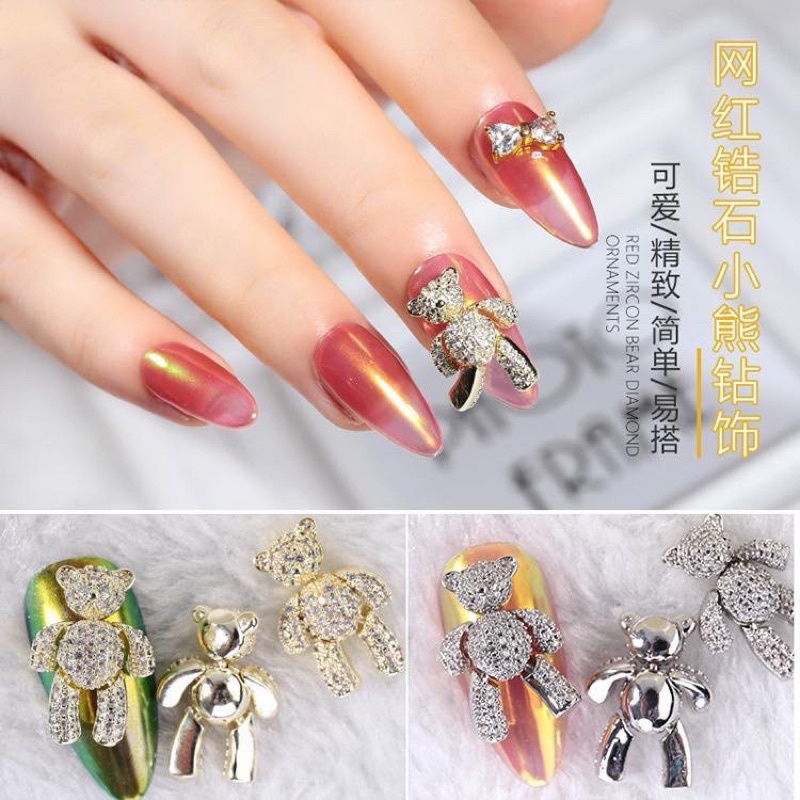 Charm gấu đính móng tay