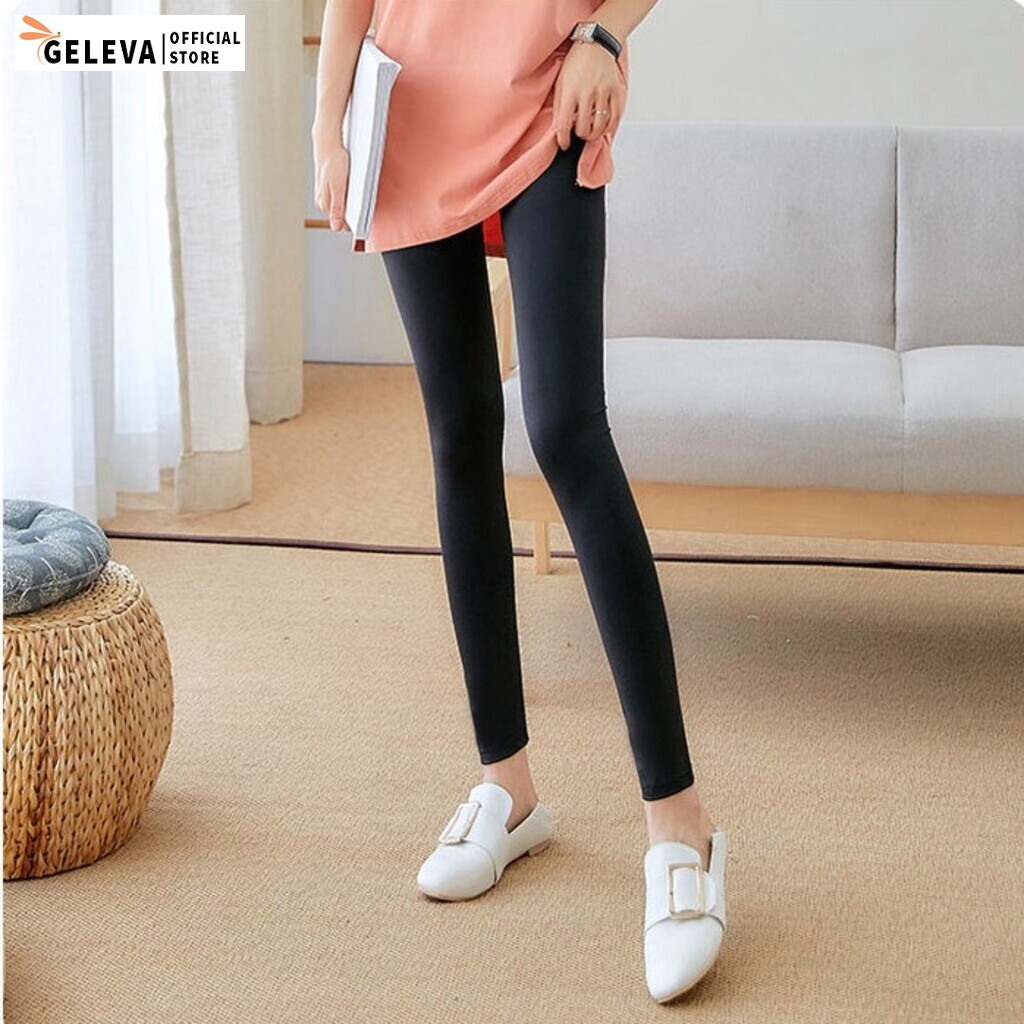 [Mã FATREND2810 giảm đến 30k tối đa 99k] Quần legging nữ dài vải cotton co giãn ôm bó có 4 túi trước sau Geleva LEG521