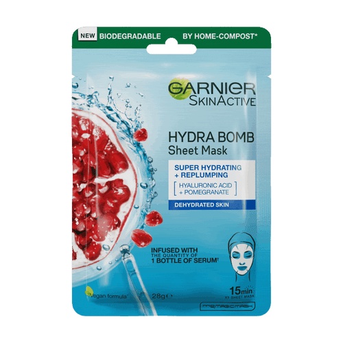 Mặt Nạ Lựu Siêu Dưỡng Ẩm Dành Cho Da Khô, Da Nhạy Cảm Garnier Hydrabomb Tissue Mask Pomegranate 28g