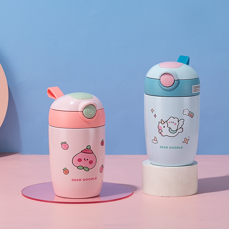 Bình giữ nhiệt mini siêu cute có ống hút silicon 280ml bình nước giữ nhiệt cho bé nhiều mẫu dễ thương B22