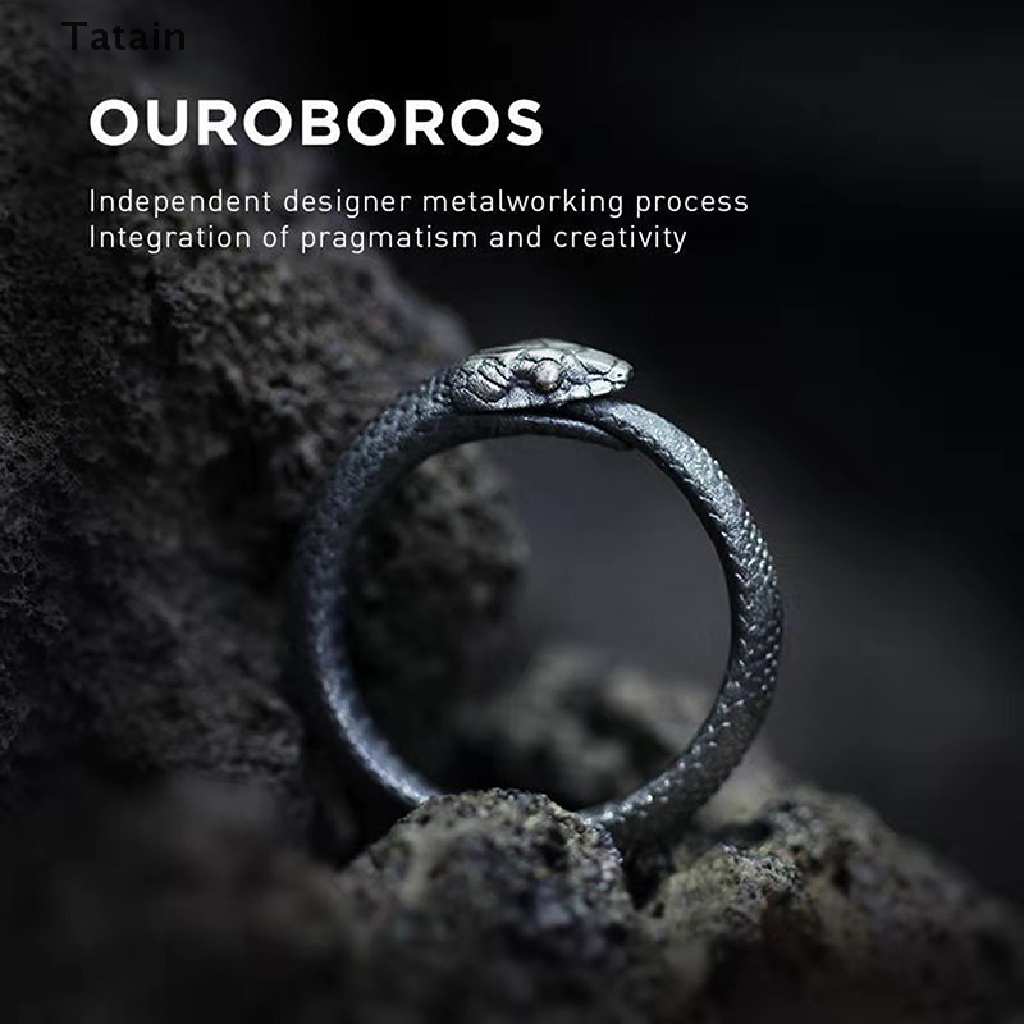 Nhẫn cặp đôi Ouroboros rắn tự cắn đuôi màu đen sẫm thiết kế mới 2021 làm quà tặng bữa tiệc cho cặp đôi