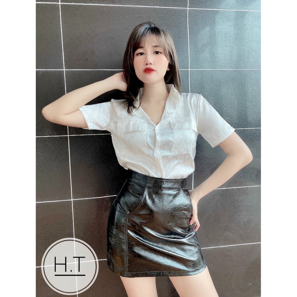 Áo Sơ Mi Gấm Vân Chìm 2 Túi Trước