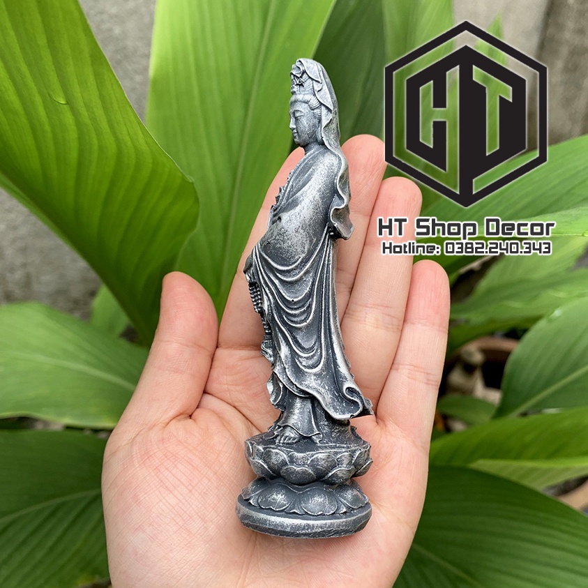Tượng Mẹ Quan Âm 11cm đá xám trang trí nội thất nhà cửa- phong thủy- thờ cúng