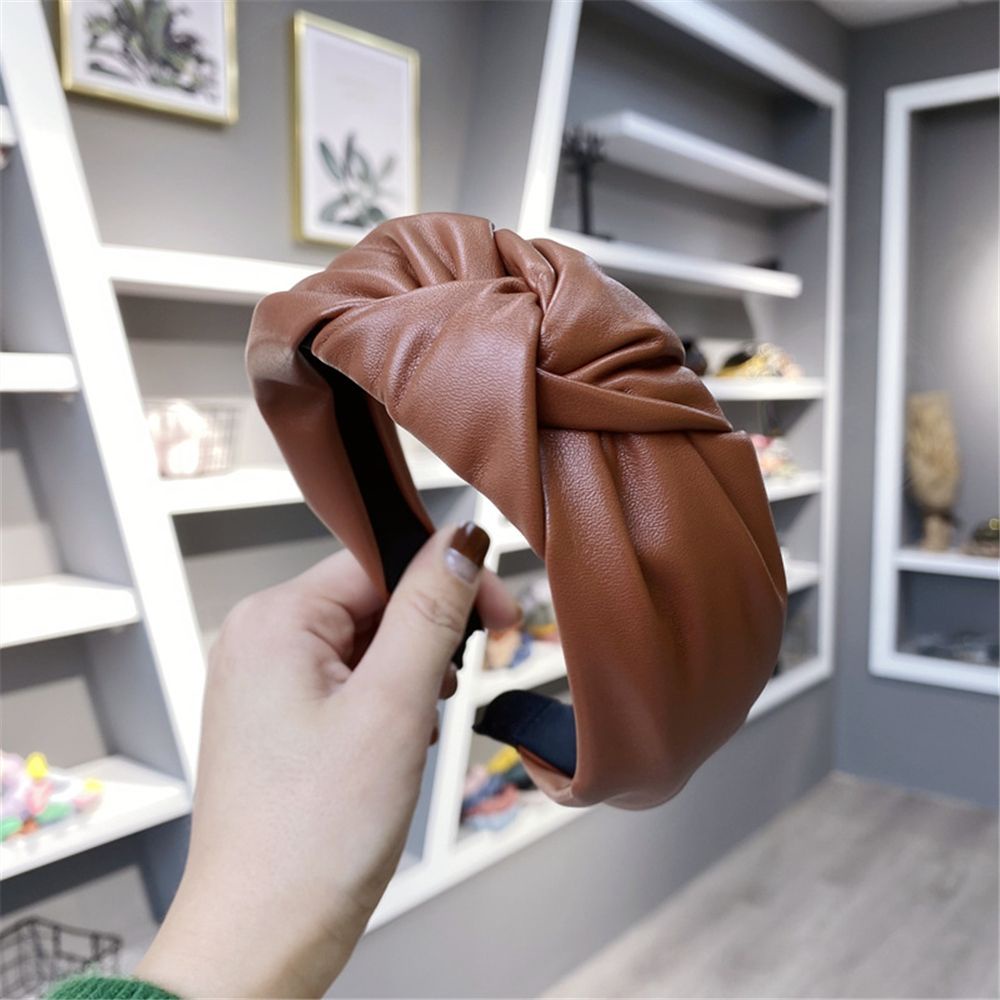 Băng đô cài tóc bằng da PU kiểu thắt nút thủ công sành điệu cho nữ