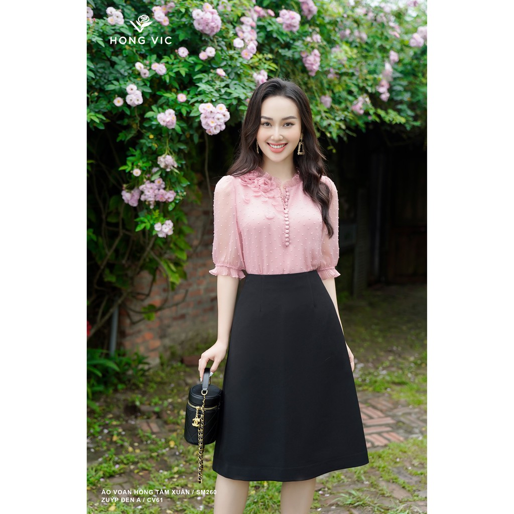 Chân váy chữ A Hongvic đen CV61