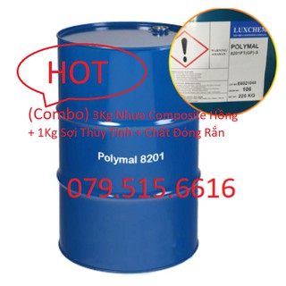 3Kg Nhựa Composite 8201 + 1Kg Sợi Thủy Tinh + KM Chất Đóng Rắn (Combo Hot)