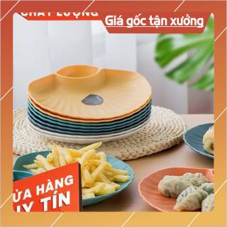 Set 4 đĩa vỏ sò đựng hoa quả, đồ ăn có ngăn đựng sốt, đĩa nhựa pc an toàn sức khỏe - Vân Vân shop