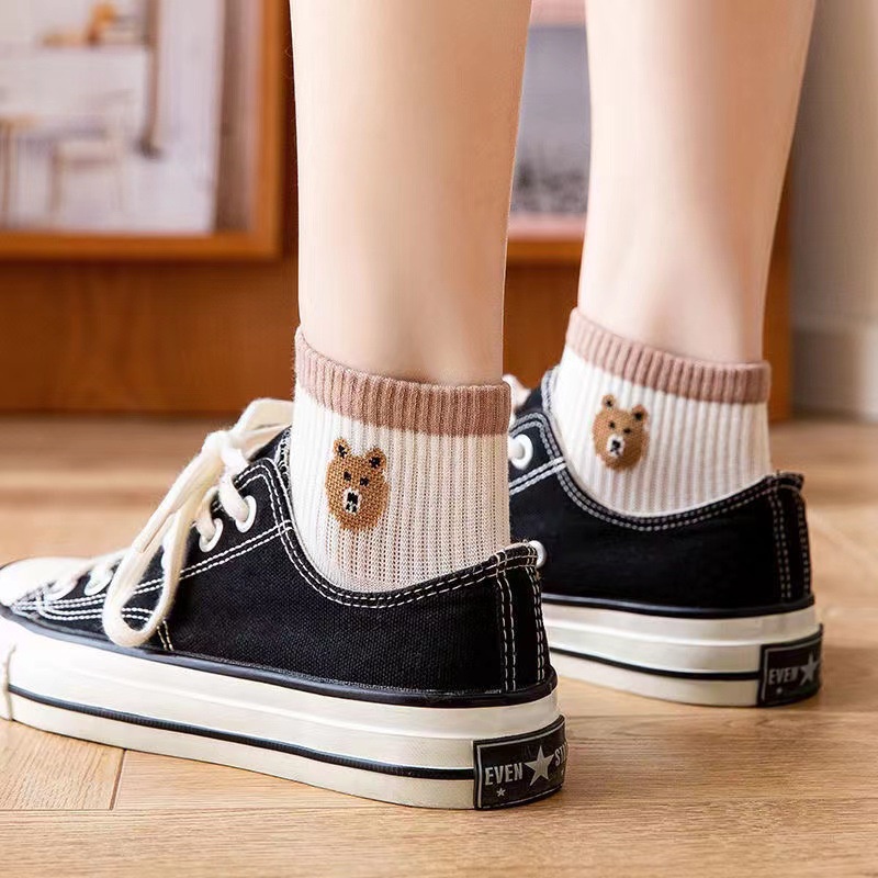 5 đôi Vớ nữ Màu đen trắng Phim hoạt hình dễ thương Phần mỏng Miệng nông Miệng thoáng khí Mềm mại Thoải mái mắt cá chân