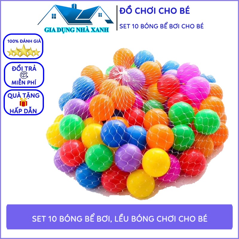 Set 10 Bóng Nhựa Đồ Chơi Cho Bé, Bóng Nhựa Nhà Bóng, Hồ Bơi - An Toàn Cho Bé