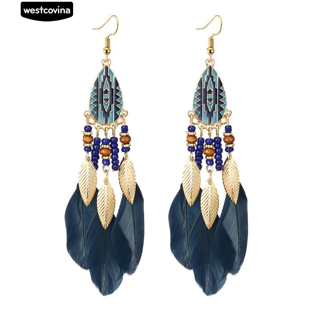 Khuyên Tai Dáng Dài Phối Lông Vũ Phong Cách Cổ Điển