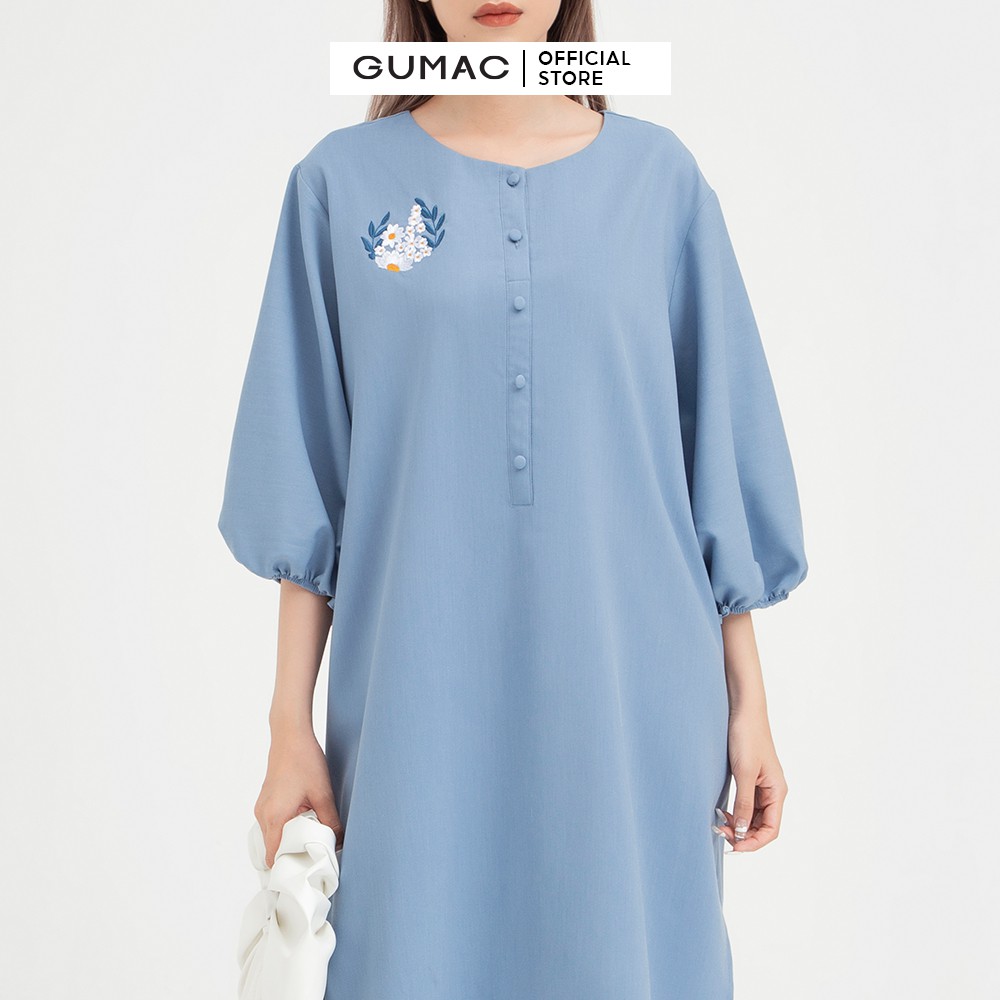 [Mã WABRGULUV giảm tới 100K đơn 249K] Đầm suông nữ thêu tay lỡ GUMAC màu xanh thanh lịch, sang trọng DB448 | BigBuy360 - bigbuy360.vn