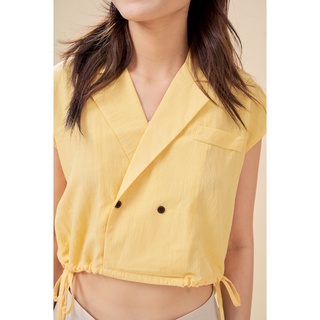 Áo cổ danton crop cột dây eo TK- ATK224