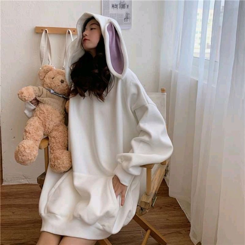 [KOREA] Áo Hoodie form rộng tai thỏ tay dài - Áo nỉ