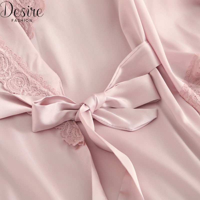 Đầm ngủ và áo choàng lụa satin cao cấp màu pastel sang trọng VNN-0080