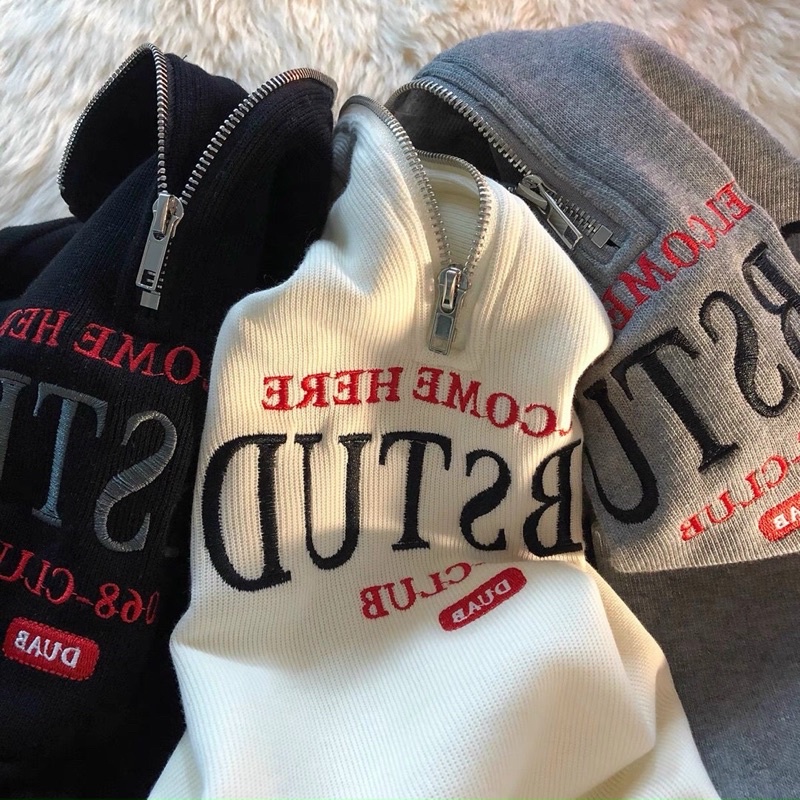 Áo Nỉ Cổ Cao DUABSTUDIO Nữ [FREESHIP] 🌸 Sweater form rộng tay bồng, hoodie zip thêu chữ cá tính Ulzzang 🌸 | BigBuy360 - bigbuy360.vn